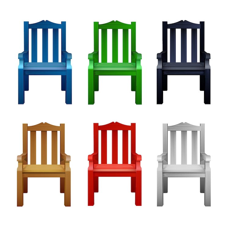 Vector set veelkleurige houten stoelen.