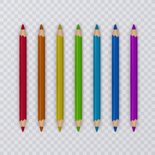 Set veelkleurige potloden op transparant