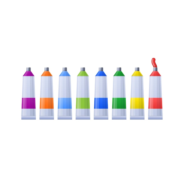 Set veelkleurige tubes met verf voor het tekenen van schilderijen en afbeeldingen