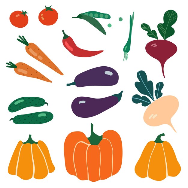 Set of vegetables in cartoon style
