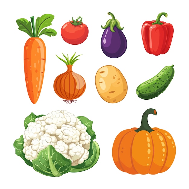 Vector set of vegetables flat vector