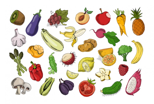 Set of vegetables and fruits isolated