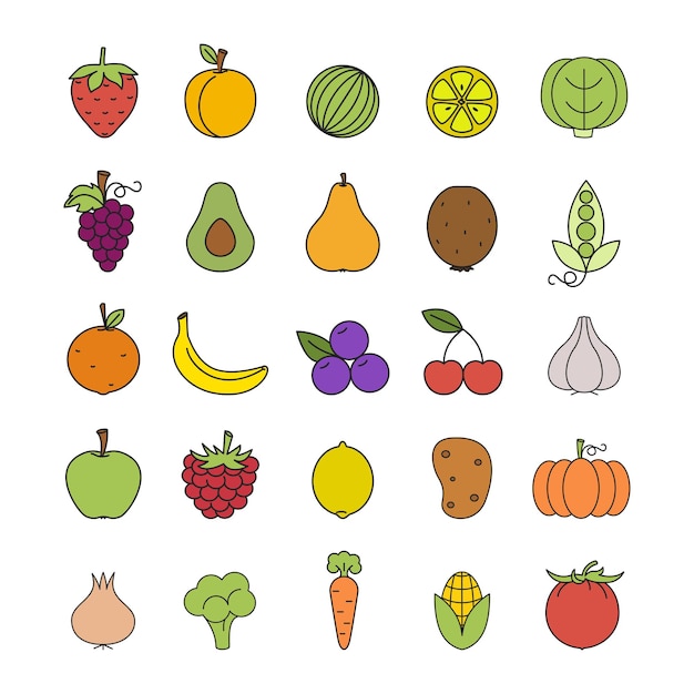 Set of vegetables and fruits