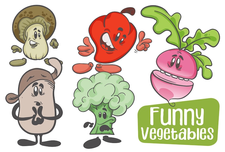 Vector 야채 세트 funnny 만화 캐릭터 벡터 격리 배경