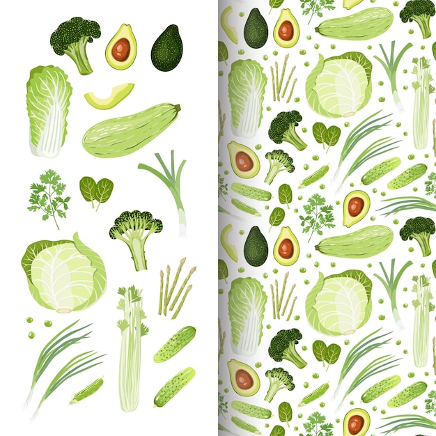 Set di verdure alimentazione sana vegan vector illustration