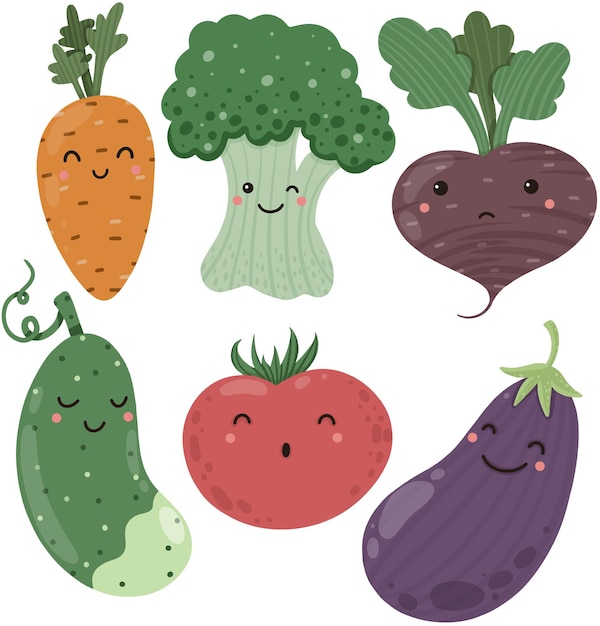 Vector set of vegetables for salad broccoli beet cucumber tomato