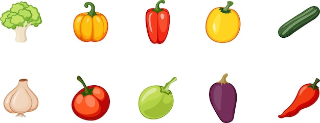 Set of Vegetables Vector Icon in Flat 3D Design