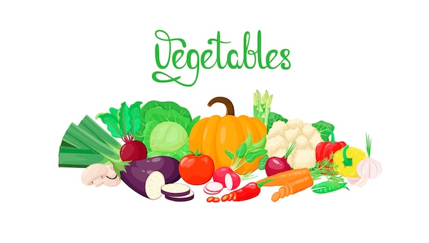 A set of vegetables on a white background. cartoon design.