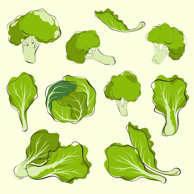 A set of vegetables on a yellow background.