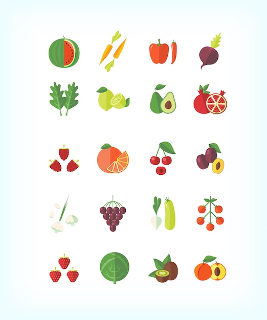 Set of  vegetarian organic food.  fruit and vegetables icon set.