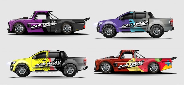 Set of vehicle graphic kit. modern abstract background for car wrap branding and automobile sticker decals livery