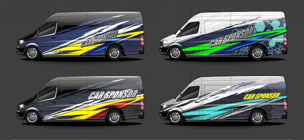 Set of vehicle graphic kit vector. modern abstract background for car wrap branding and automobile sticker decals livery