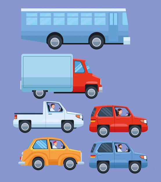 set of vehicles and transport items