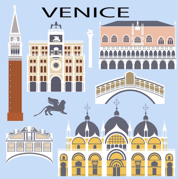 Set of venetian landmarks