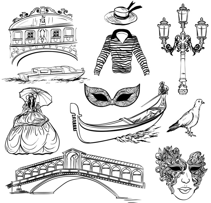 Vector set of venice sketch