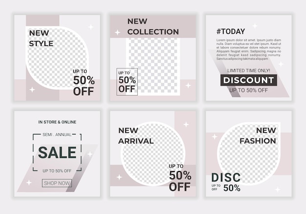 Set verkoop dekking vector sjabloon ontwerp posten Trendy ontwerp voor sociale media advertenties speciale aanbiedingen verkoop en kortingen Fashion verkoop banner met licht paars witte kleuren vectorillustratie
