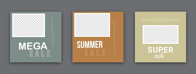 Set verkoop promotie social media post sjabloon banner ontwerp minimalistisch van natuurlijke kleur zomer