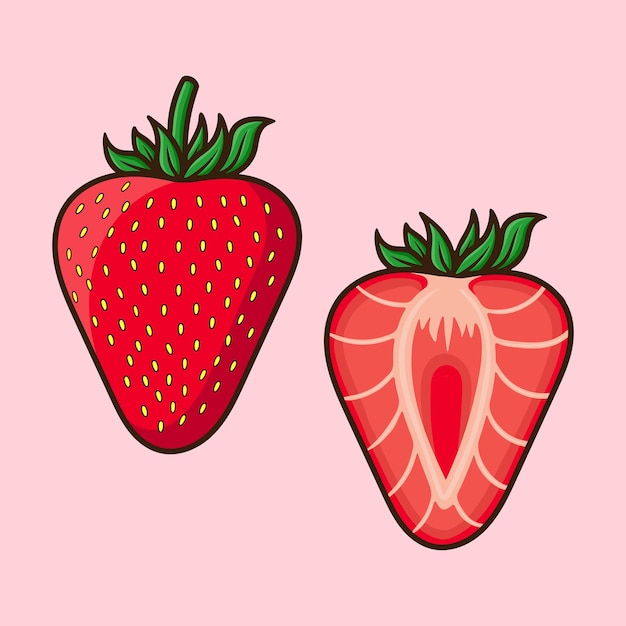 Set verschillende hoeken van aardbei fruit Cartoon Vector geïsoleerd