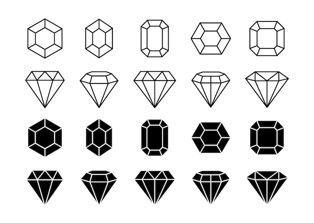 Set verschillende vormen edelstenen diamond line art design elementen vector illustratie