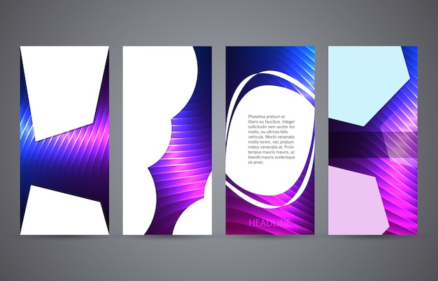 Vector set vertical banner background blue purple neon effect02