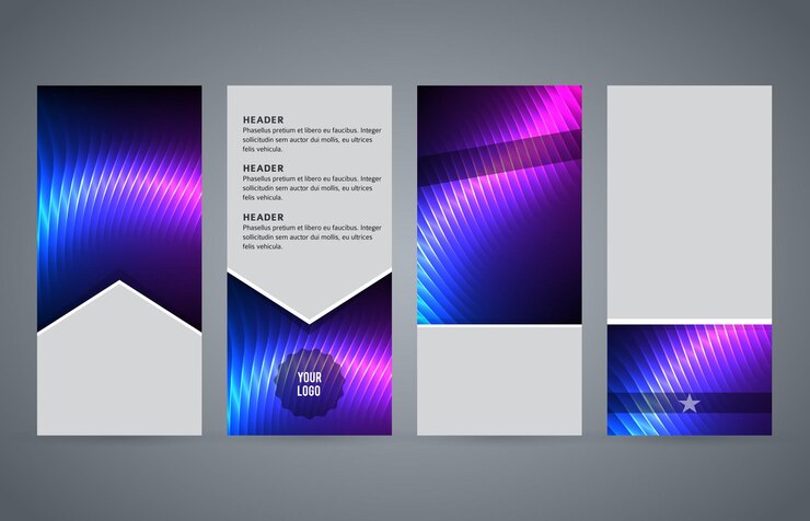 Vector set vertical banner background blue purple neon effect03