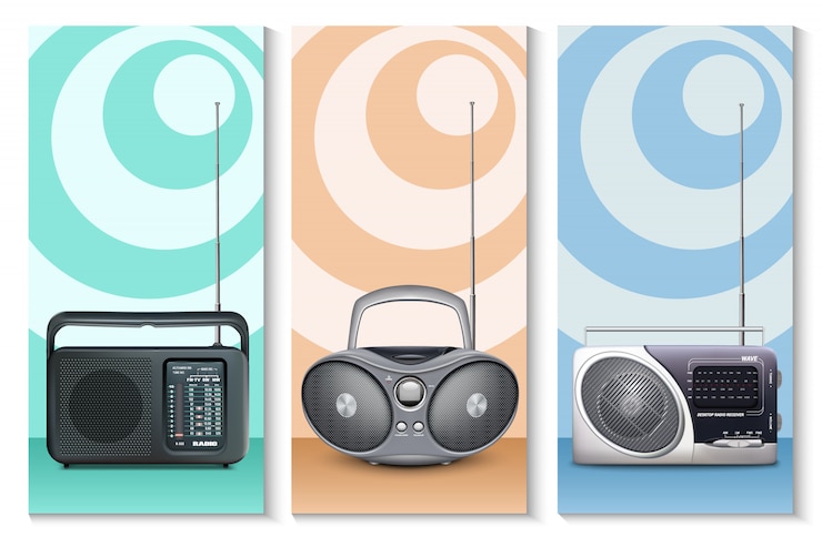 Vector set vertical banner for world radio