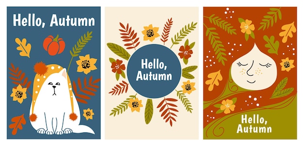 Set of vertical cards hello autumn