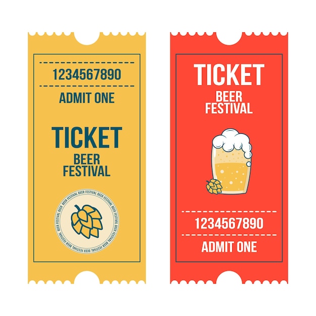 Set of vertical oktoberfest ticket templates with beer festival entrance ticket design