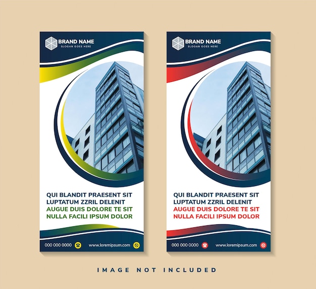 Set of vertical roll up banners with round design elements A brochure template