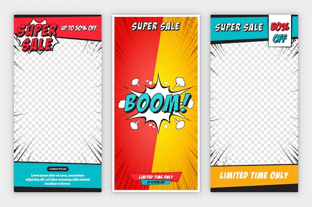 Set vertical sale banner background with comic style