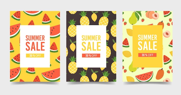 Set verticale flyer sjablonen Zomer Sale promotie tropisch Fruit ontwerppatroon