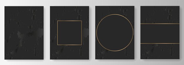 Set Verzameling van zwarte achtergronden met abstract patroon en gouden frames