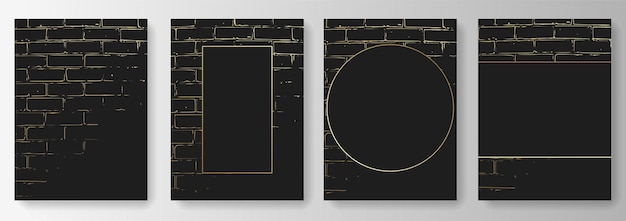 Set Verzameling van zwarte achtergronden met gouden metselwerkpatroon en frames