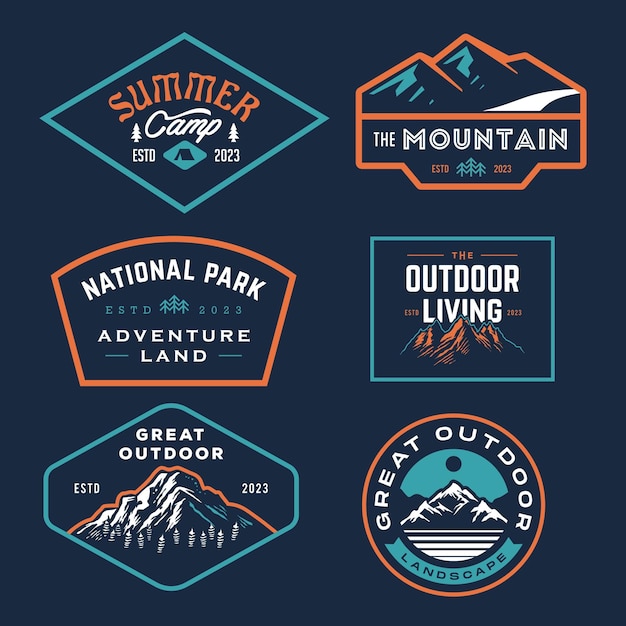 set verzameling vintage avontuur badge Camping embleem logo met berg illustratie ontwerp