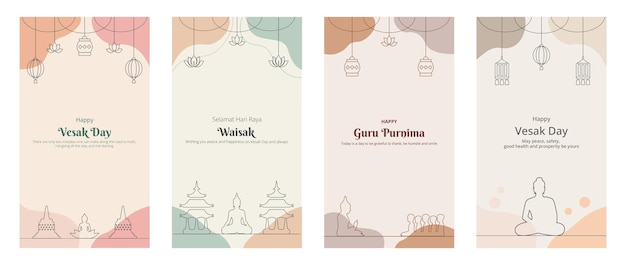 Set of vesak day guru purnima social media story post template vector illustration