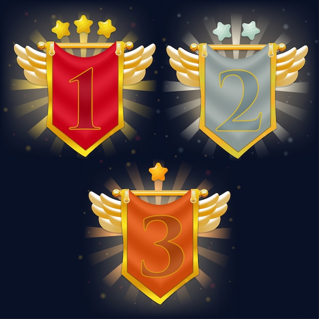 Set of Victory Knight Flags with Wings and Stars