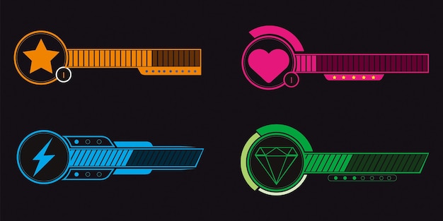 Set of video game bars on a black background Vector illustration