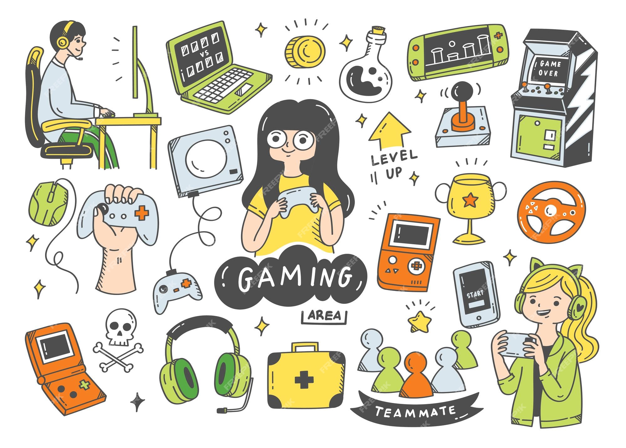 Premium Vector  Set of video game doodle illustration