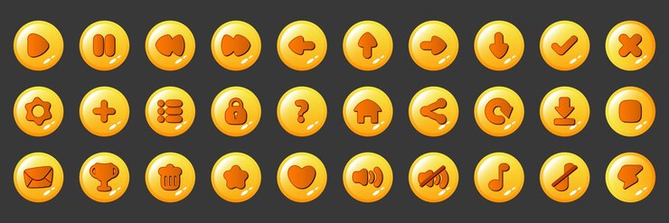 Vector set of video game icons interface in orange circle