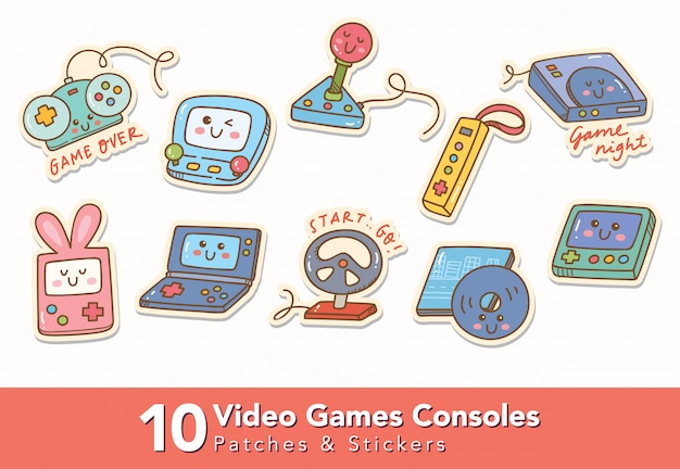 Vector set of video games consoles sticker and patches