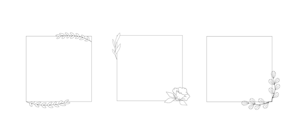 Set vierkante sjablonen met met de hand getekende botanische elementen Vectorillustratie