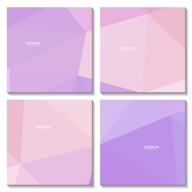 set vierkanten sjabloon met abstracte geometrische roze en paarse achtergrond met driehoeken vorm