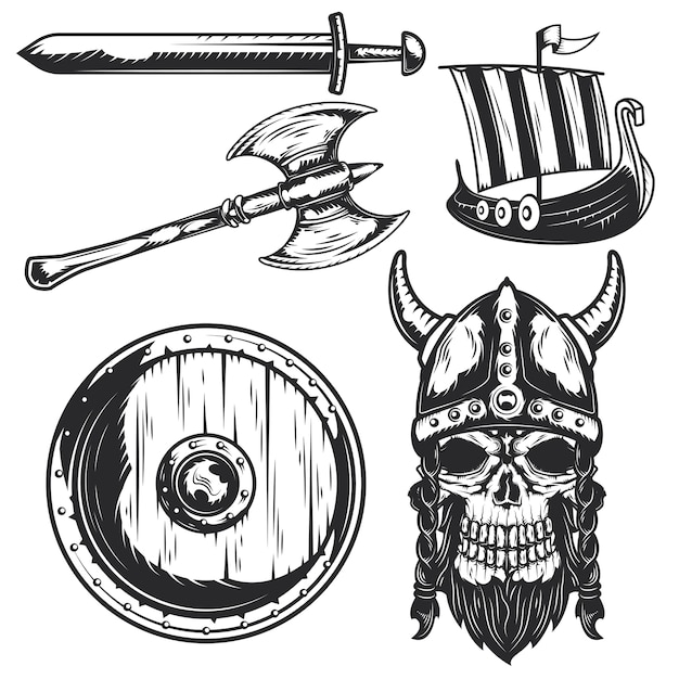 Vector set of viking elements for creating your own badges, logos, labels, posters etc