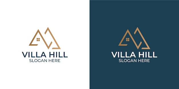 Набор комбинации логотипа виллы с холмом