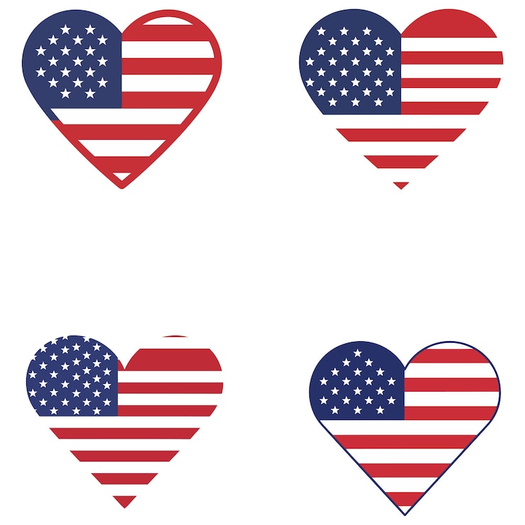 Vector set of vintage american flag icons vector silhouette patriot heart bald eagle patriotic elements