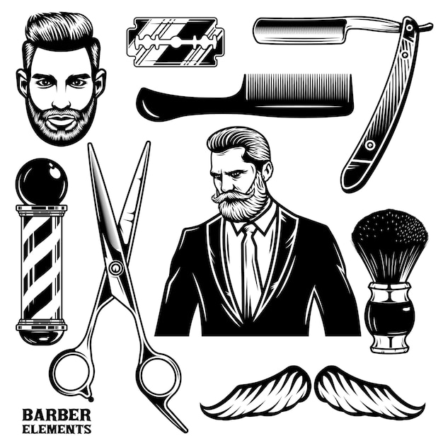 Vector set of vintage barbershop elements