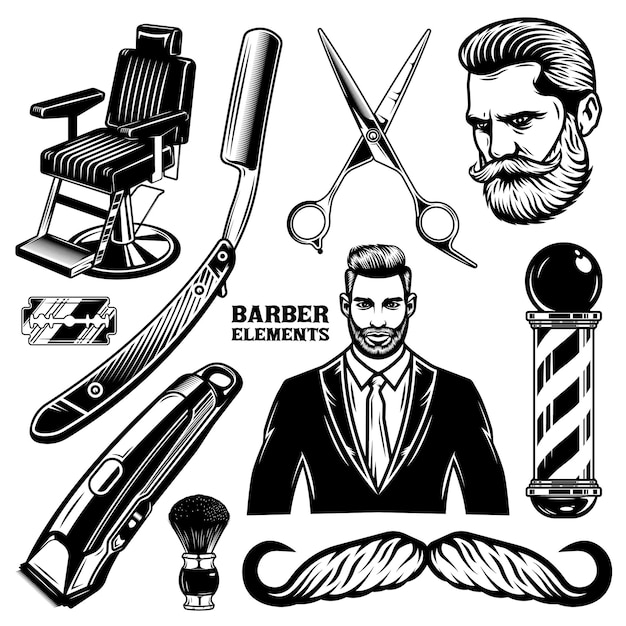 Set of vintage barbershop elements