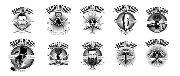 Set vintage barbershop emblemen.