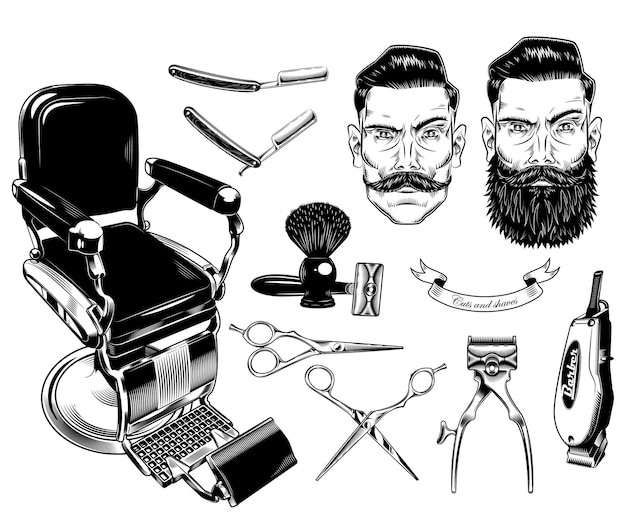 Vector set of vintage barbershop emblems, labels, badges, logos.