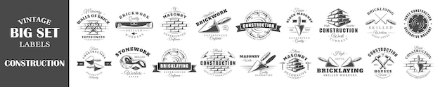 Vector set vintage bouw etiketten posters stempels banners en ontwerpelementen vectorillustratie